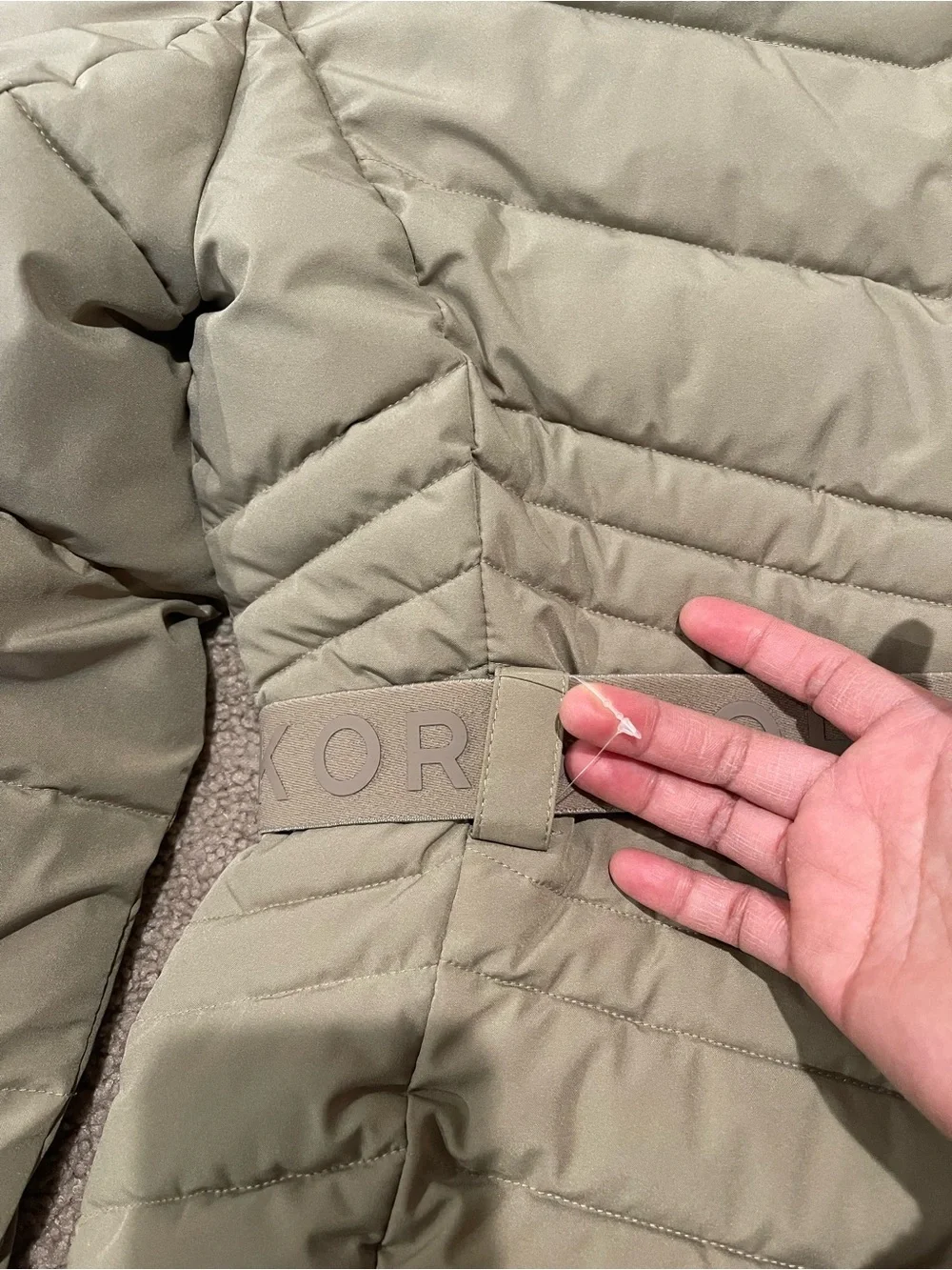 MICHAEL KORS Tan Faux Fur Trim Hood Puffer Jacket w/Belt